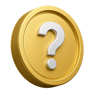 Decoratieve gouden 3D-munt met een vraagteken op de FAQ-pagina